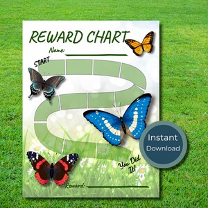 Butterfly Reward chart kids girl tracker chores encouragement potty fun instant download flowers pretty sunshine outside behavior allowance