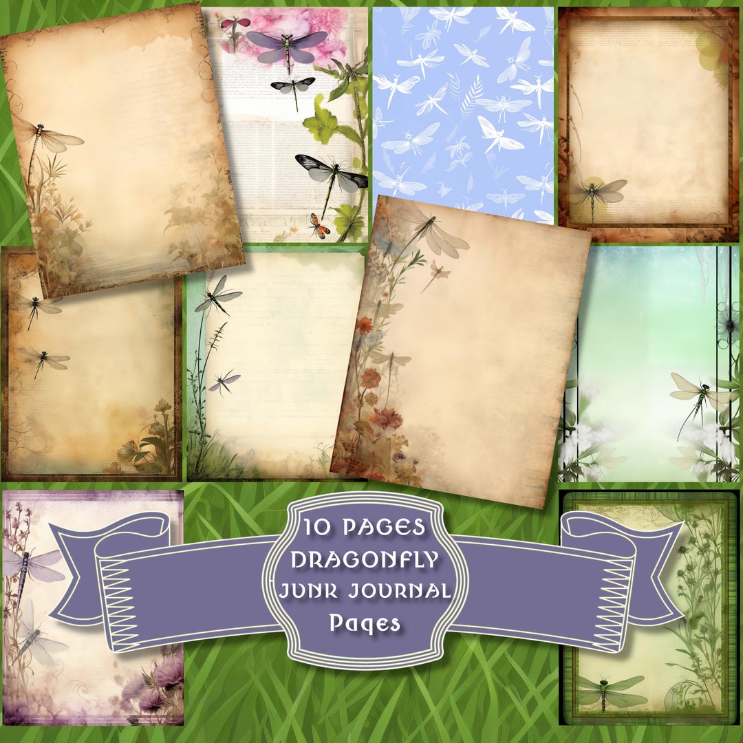 Dragonfly Border Junk Journal Pages Blank Scrapbook Paper Printable ...