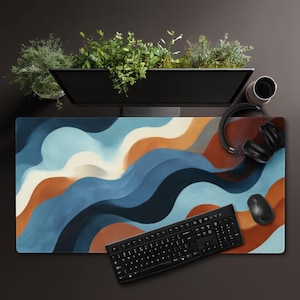 Blue Earth waves abstract desk mat Topographical map pad geographic dice game cards playmat nature coworker serenity makeup dressing table