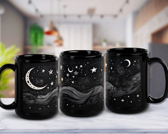 Celestial coffee Mystical Moon Mug Night Nature Lover Gift Moon Coffee Mug phases stars Wicca Witch cosmic Enchant luna tea birthdayful