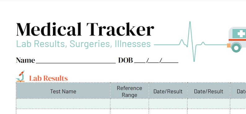 Medical Tracker Log Instant Download PDF Vaccination Records Lab ...