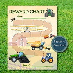 Tractor Reward chart kids boy girl tracker chores encouragement potty fun instant download barn farm Harvest fall chore behavior bedtime