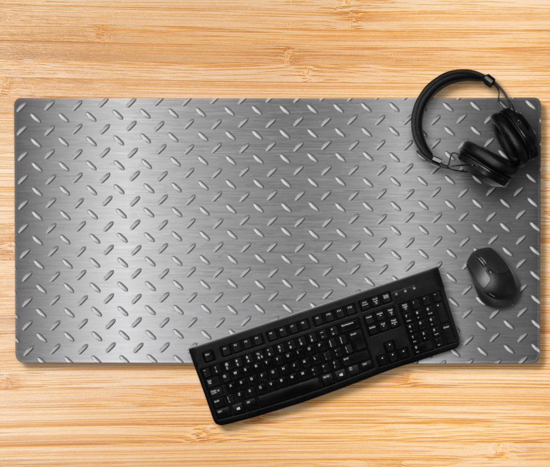 Diamond Plate Design Desk Mat Silver Gray Dad Pad Masculine Rugged ...