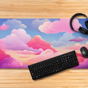 Pink Clouds Mousepad Aesthetic desk pad mat gift girl teen large minimal pastel home office sky modern décor lover kawaii Large cute purple