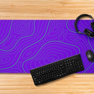 Topographical desk mat Purple Green lines gift for dad mom map topographic topo pad geographic abstract multifunction use decor xxl vibrant