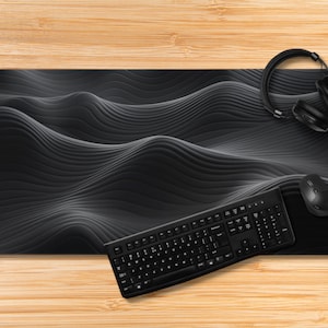 Topographical desk mat black grayscale lines gift for dad mom map topographic topo desk pad geographic abstract multifunction use Dark decor