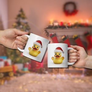 Rubber Duck coffee mug santa hat ducky Rubber Ducky gift fun mom dad kitchen cottage Christmas xmas x-mas present m ug duckie rubberduck