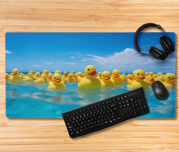 VODRM Yellow Duck Large Gaming Desk Mat,Rubber Non-Slip Cute Cartoon Duckling Faces Mouse Pad,31.5x11.8x0.12in Extended Animal Mousepad,Game Lover Mice Pads Gifts,Office Home Deskmat Decor