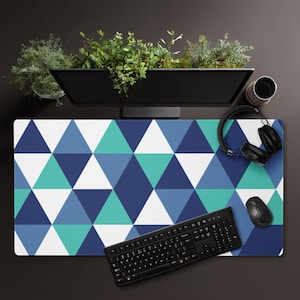 Geometric Desk Mat - Blue Triangle Pattern - Large Office Desk Pad Bauhaus comfort edge