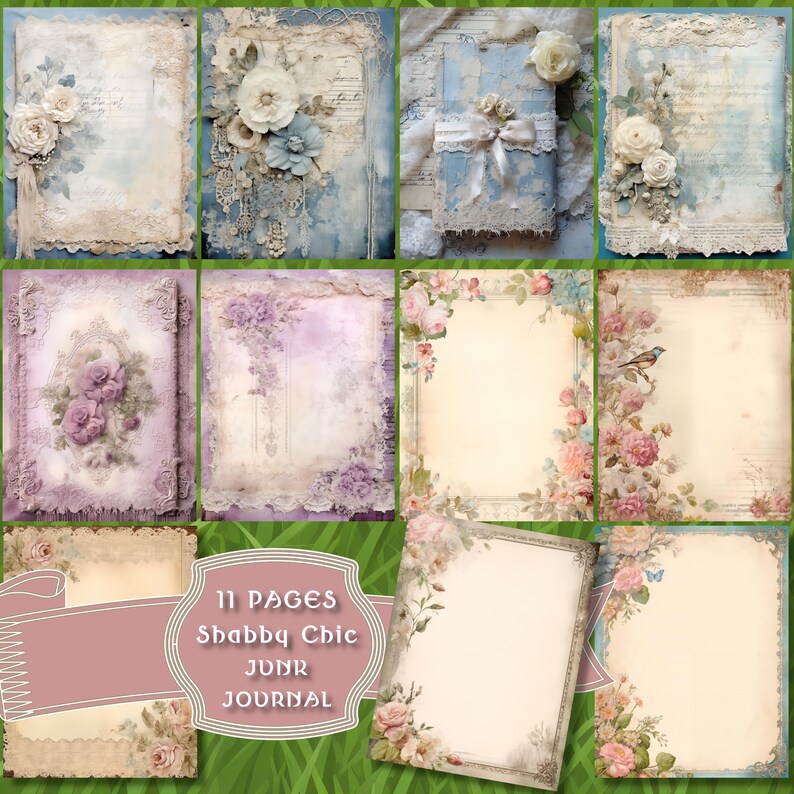 Shabby Chic Junk Journal Pages Blank Scrapbook Paper Printable Digital ...