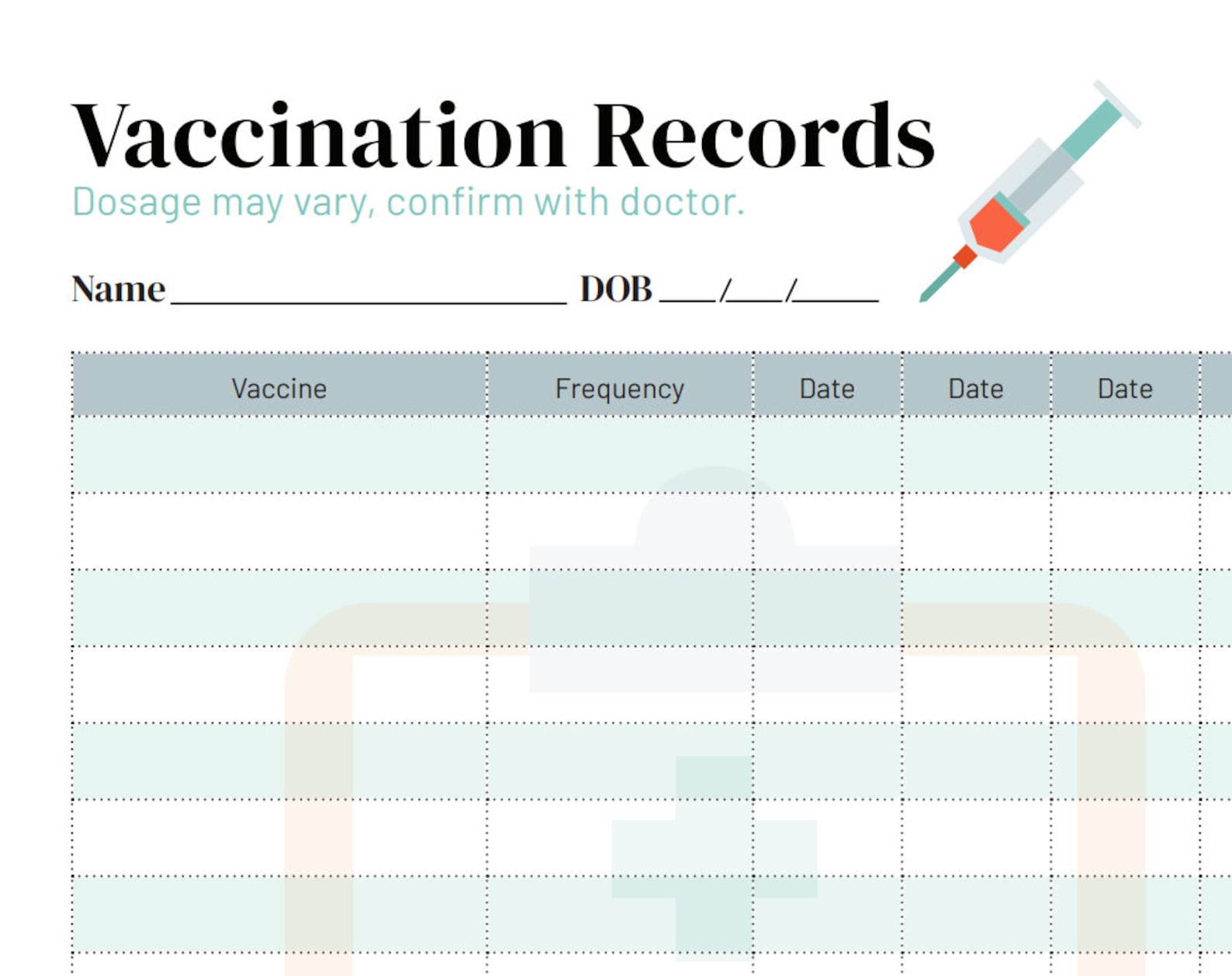 Medical Tracker Log, Printable Instant Download PDF, Vaccination ...