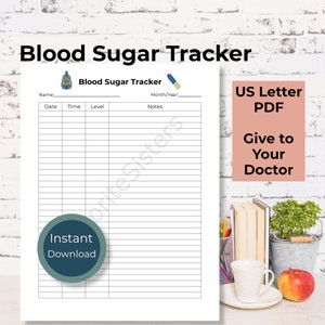 Tracciatore di zucchero nel sangue Registro del diabete Diario Download immediato stampabile Note PDF Livello di glucosio Registro del diabete gestazionale di tipo 1 di tipo 2