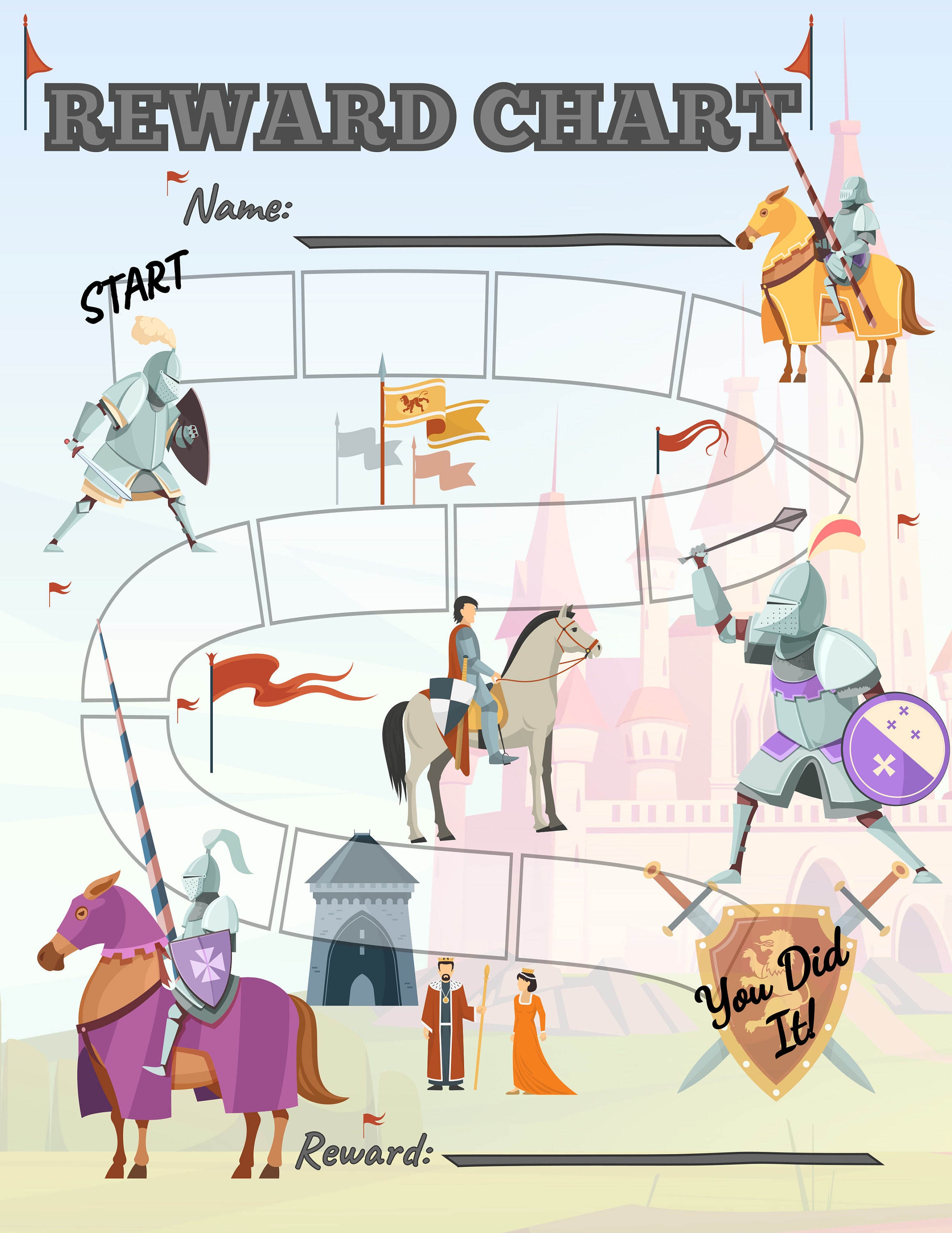 Knightly Routine The Game Knight Reward Chart Kids Girl Boy Tracker Chores Encouragement Potty ...