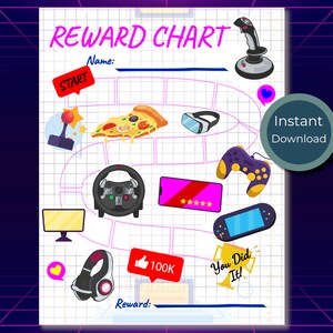Belöningstabell för barn, flickor, pojkar, spårare, sysslor, uppmuntran, potta, kul, direktnedladdning, Gamer-skärmdump, pizza, beteende, klistermärke