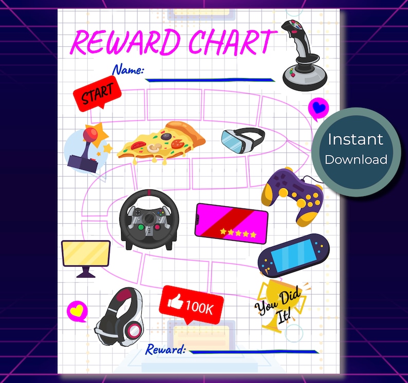 Video Game Reward Chart Kids Girl Boy Tracker Chore Encouragement Potty ...