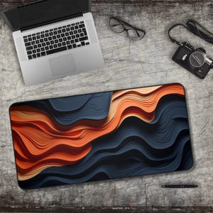 Tapis de bureau topographique bleu marine orange cadeau papa maman carte topographique topographique abstrait géographique xl tapis de bureau compagnon de bureau décor de jeu