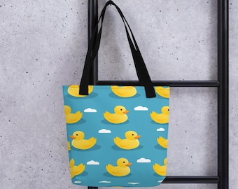 Rubber duck themed gift tote bag mothers day purse beach grocery school reusable retro vintage girly senior animal whimsical accessory