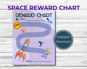 Tabla de recompensas espaciales, rastreador de tareas para niños, descarga instantánea de pegatinas para ir al baño, astronomía, telescopio, STEM, cohete, estrellas, comportamiento celestial astronómico
