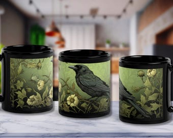 Caneca Corvo Medieval, Xícara de Café Corvo Botânico, Presente para Amantes de Pássaros