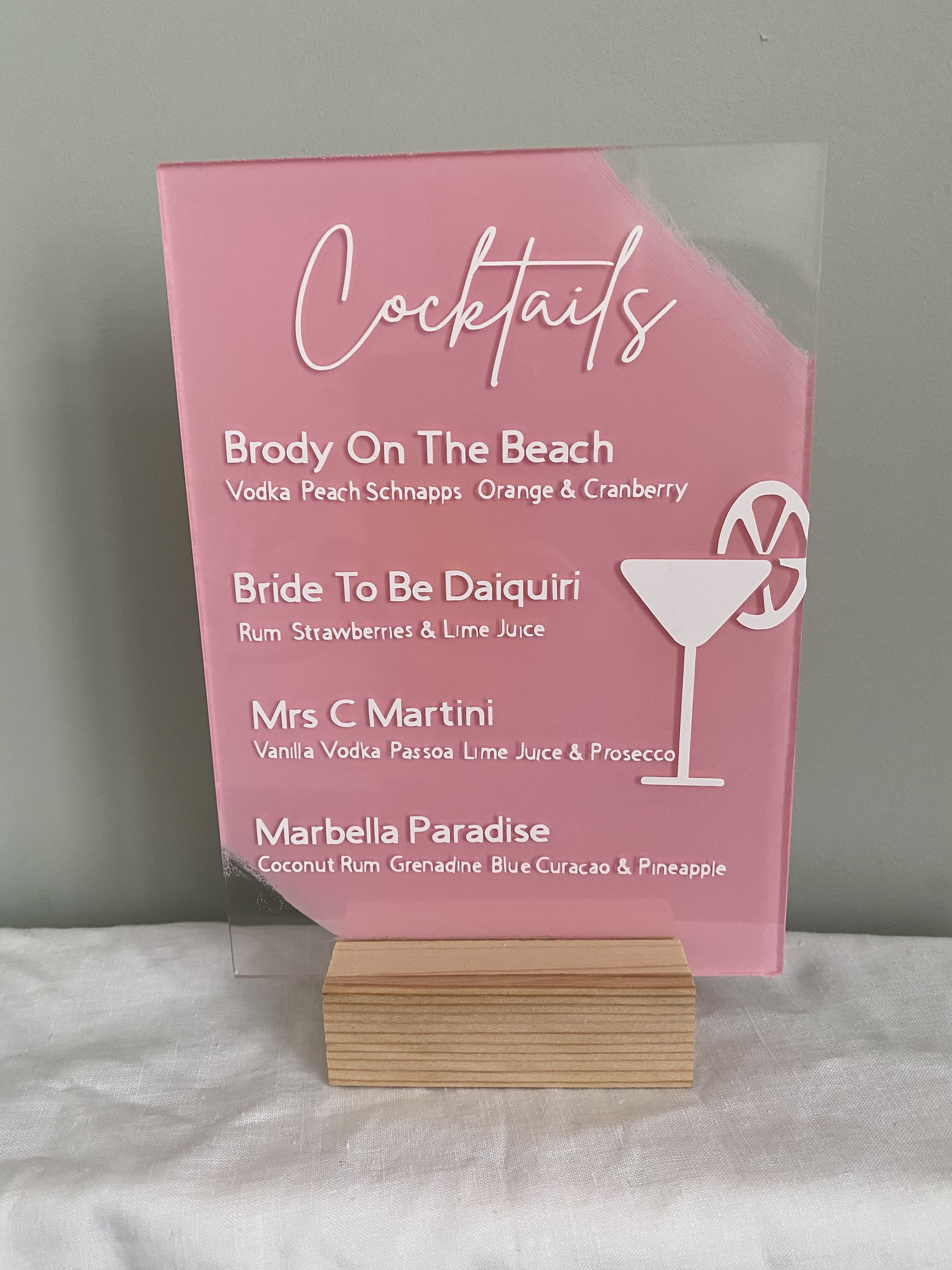 Cocktail Menu 20cm Table Sign, Acrylic Table Sign, Party Decoration ...