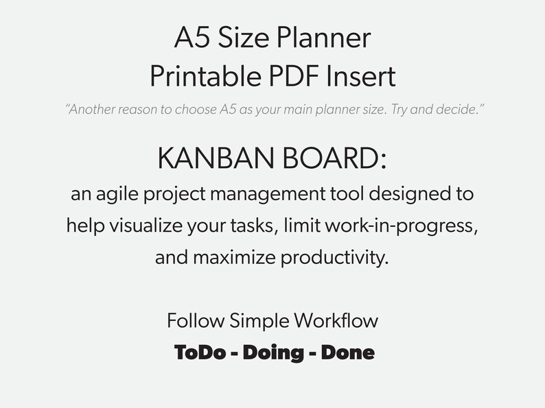 Kanban Board Printable Planner Insert for Visual Project Management. A5 ...