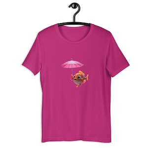 傘を持った魚のおもしろTシャツ - シュールな海の漫画 - 不条理な水中ユーモアTシャツ