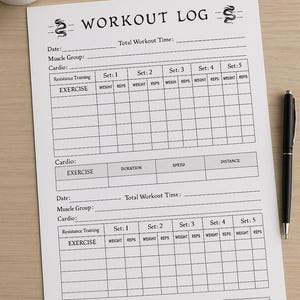 Registro de entrenamiento imprimible / Planificador de fitness minimalista en PDF / Registro de pesos, repeticiones, cardio y grupos musculares / Diario de gimnasio / Formato carta de EE. UU.