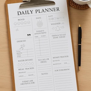 Planificador minimalista 5 en 1: imprimible, semanal, diario, mensual, de tareas y de actividad física, descarga instantánea, formato PDF tamaño carta de EE. UU.