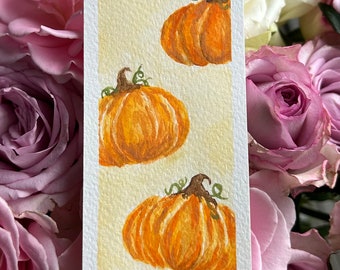 autumnal watercolour pumpkin bookmark
