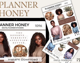 Black Girl Digital Planner Stickers, GoodNotes Stickers (PDF)