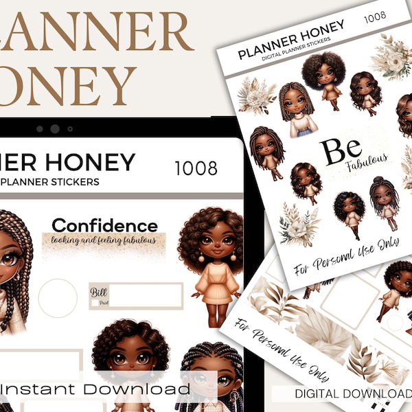 Pre-Cropped GoodNotes Digital Planner Stickers Winter Functional Afro Black African American Woman Girl Flowers Floral iPad Tablet Planning