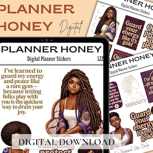 Voorgesneden digitale stickers, digitale stickers Black Girl, GoodNotes digitale stickers voor Black Girls, Black Girl digitale stickerbundel