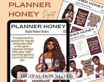Black Girl Digital Planner Stickers, GoodNotes Stickers (PDF)