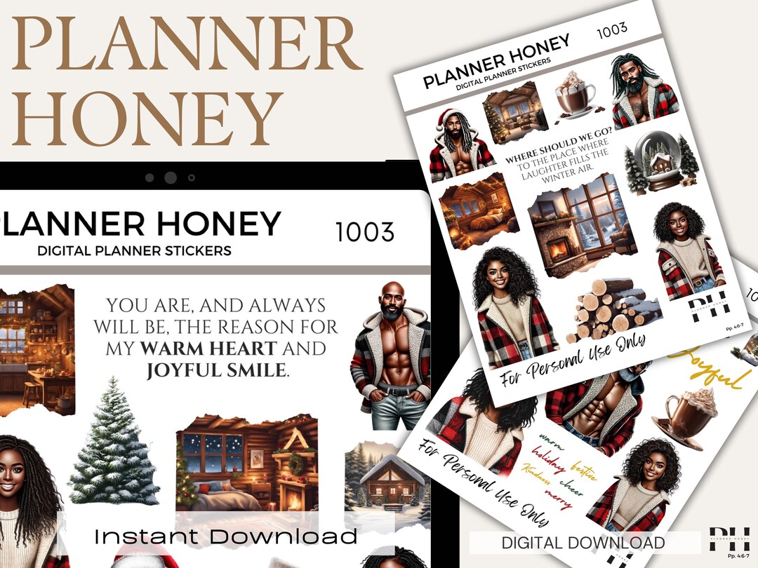 Cozy Winter Afro Woman Digital Planner Stickers (PDF) - Etsy