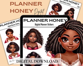 Black Girl Digital Planner Stickers (Digital Download)