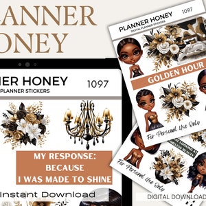 Pre-Cropped Digital Stickers, Digital Stickers Black Girl, GoodNotes Digital Stickers for Black Girls, African American Digital Stickers