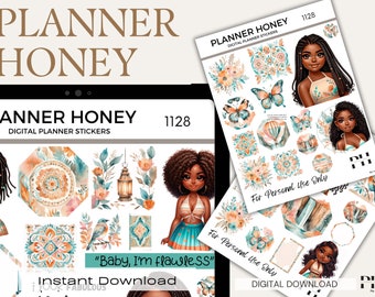 Black Girl Digital Stickers, Planner Graphics (Digital Download)