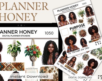 Black Girl Digital Planner Stickers, GoodNotes Stickers (PDF)