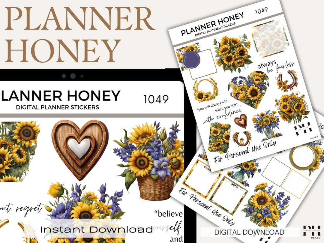 Floral Sunflower Digital Planner Stickers, Goodnotes Stickers (PDF) - Etsy