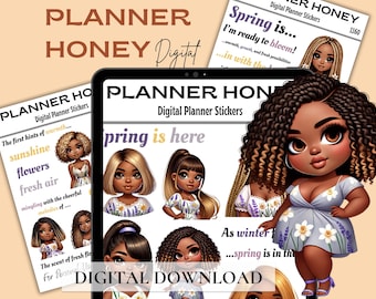 Black Girl Digital Planner Stickers, GoodNotes Stickers (PDF)