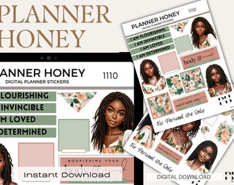 Black Girl Digital Planner Stickers, GoodNotes Stickers (PDF)