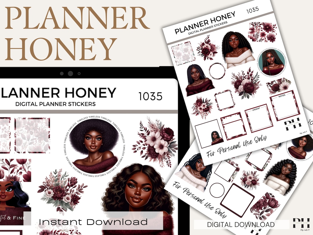Afro Black Girl Magic Digital Planner Stickers, Floral Book Theme (PDF ...