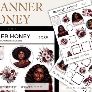 Planificador digital afroamericano precortado GoodNotes con pegatinas, funcional, para chicas afroamericanas, libros mágicos, flores, planificación floral en tabletas