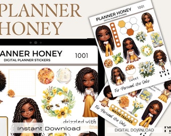 Black Girl Digital Stickers, GoodNotes Planner Stickers (PDF)