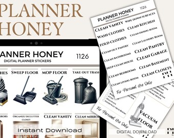 Cleaning Digital Planner Stickers, Home Organization (PDF File)