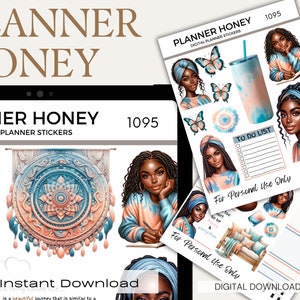 Pre-Cropped Digital Stickers, Digital Stickers Black Girl, GoodNotes Digital Stickers for Black Girls, African American Digital Stickers