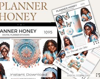 Pegatinas digitales de chicas negras, pegatinas para planificador GoodNotes (PDF)