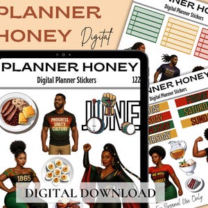 Pre-Cropped GoodNotes Digital Planner Stickers Funktional Afrocentric Schwarz Geschichte Juneteenth African American Woman Girl Magische Planung