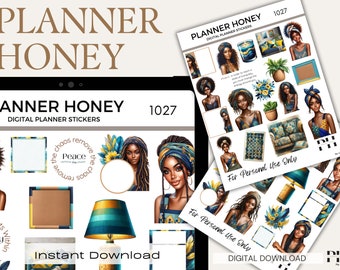 Black Girl Digital Planner Stickers, GoodNotes Stickers (PDF)