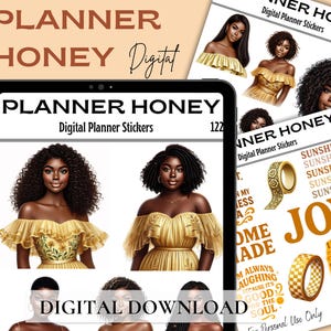 Pre-Cropped GoodNotes Digital Stickers for Planners, Spring Summer Black Girl Digital Planner Stickers, Digital Journal Stickers Black Girl